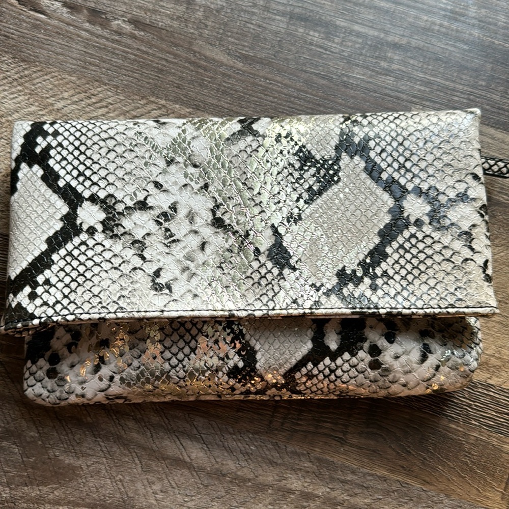 Market & Spruce Snakeskin Clutch with strap